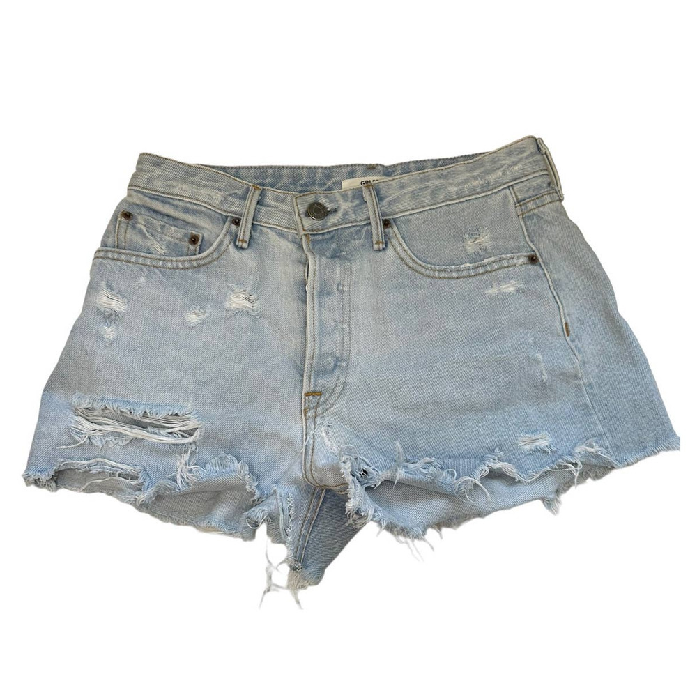 Grlfrnd Helena Button Fly Distressed Light Wash S… - image 2